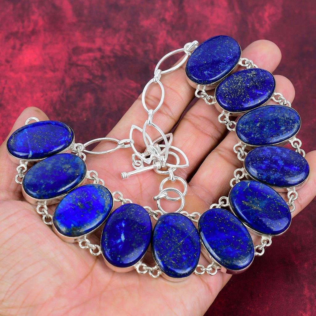 Lapis Lazuli Necklace Handmade Jewelry, 925 Solid Sterling Silver Necklace Designer Gemstone Jewelry, Adjustable Chain Necklace Gift For Mom
