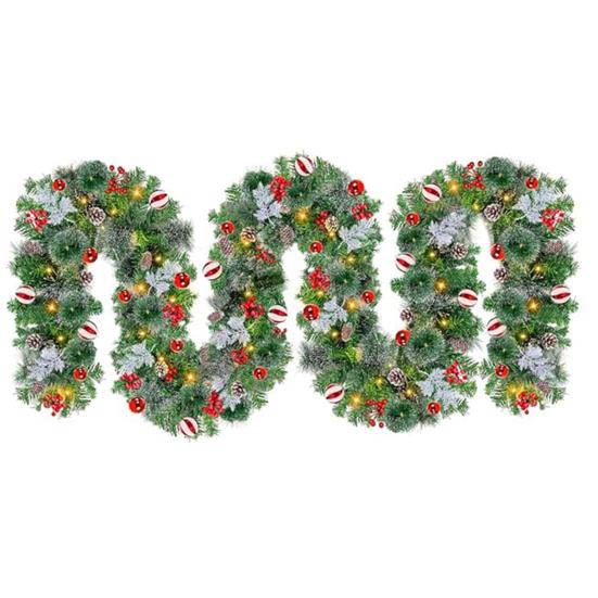 9 FT Christmas Garland with Lights 50 LED Lights 8 Modes Lighted Artificial Pine Garland with Pine Cones Red Berries for Mantel Fireplace Home Decor
