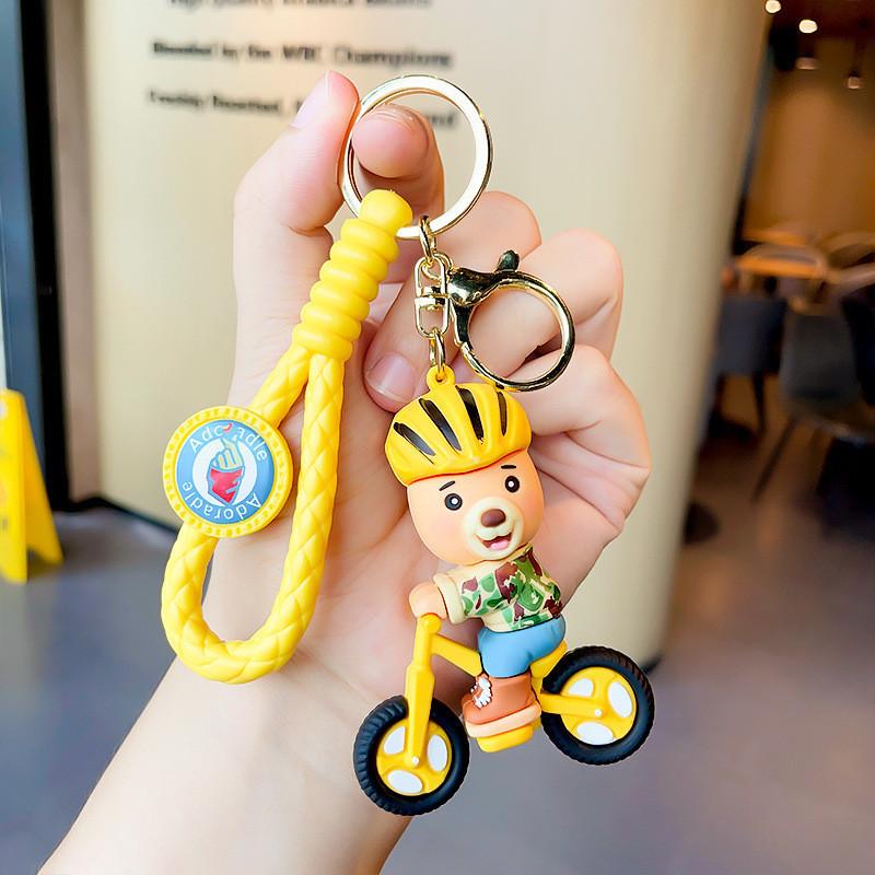 Lovely Bear Bicycle Keychain Vibrant Pvc Decoration For Kids Adults And