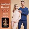 "Men's Black & Gold Patch Thermal Set: Velvet-Lined Autumn/Winter Underwear"