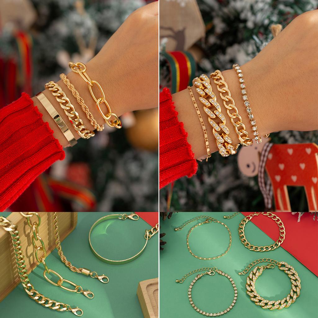 Accessories, stacked personalized street shot set jewelry, exaggerated threaded twist alloy Cuban buckle bracelet