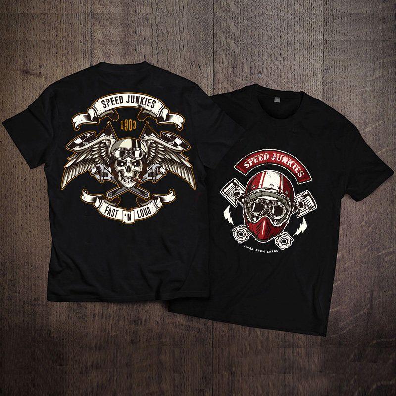 European And American Motorcycle Short Sleeve Tshirt Rock American Retro Tough Guy Motorcycle Dark Print Top For Men And Women