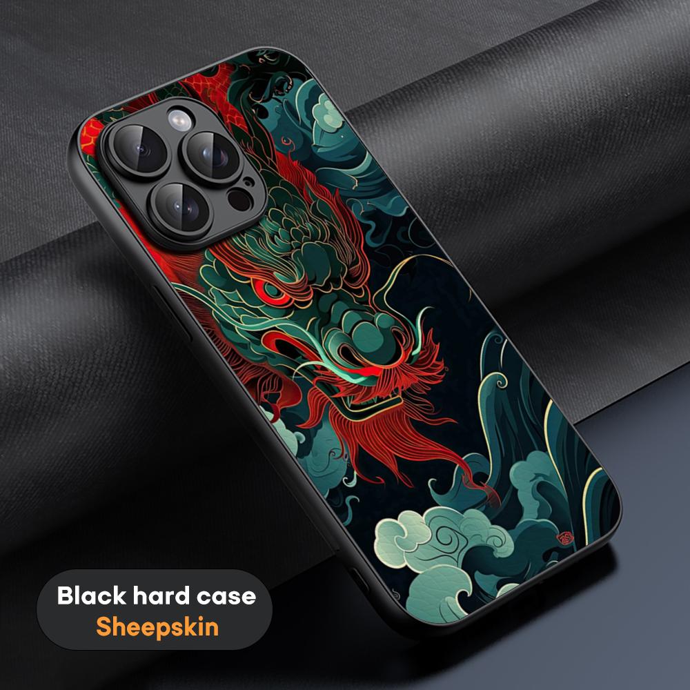 Chinese dragon fashion design Phone Case For iPhone 16 15 14 13 12 11 Plus Pro Max High-end Luxury Black hard case Sheepskin