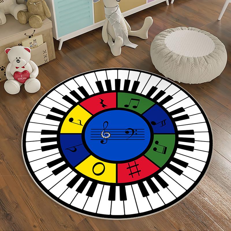 Musikthema Runder Teppich Buntes Notendesign Krabbelmatten für Kinder Kinderzimmer Pädagogische Dekoration Weicher Rutschfester Teppich