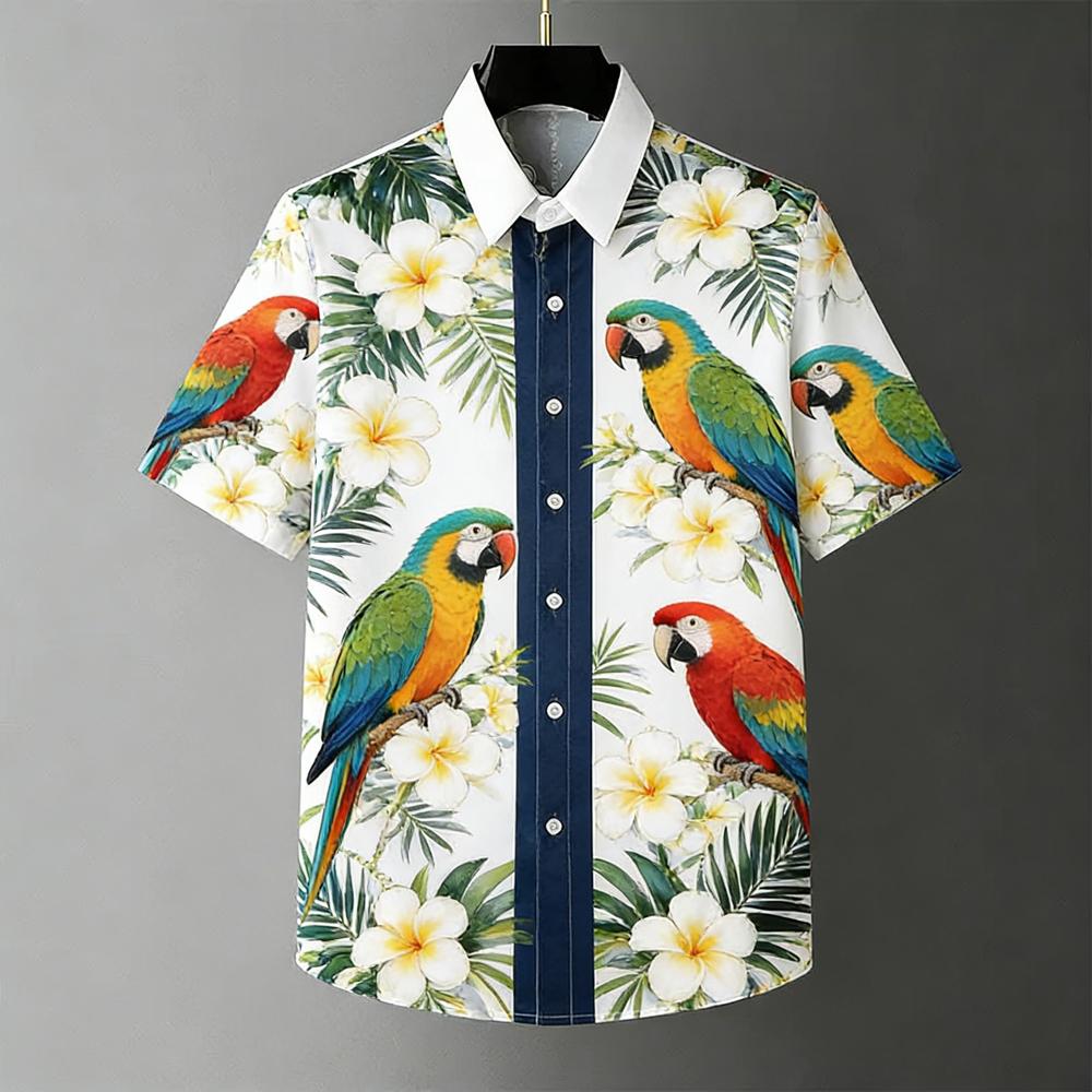 Men's Summer Fashion Short Sleeve Lapel Shirt Fun Pattern Sunset Coconut Tree 3D Printed Shirt Beach Beach Clothes Casual Tops