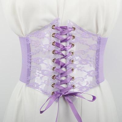 Women Wide Lace Corset Waist Belt Flower Embroidery Nylon Waistband Strap Stretchy Decorative Slimming Body Belts