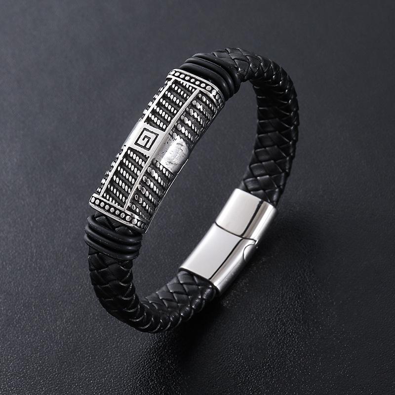 Punk Classic Gothic Vintage Leather Braided Stainless Steel Fashion Jewelry Bracelets for Men Magnetic Clasp  Gift