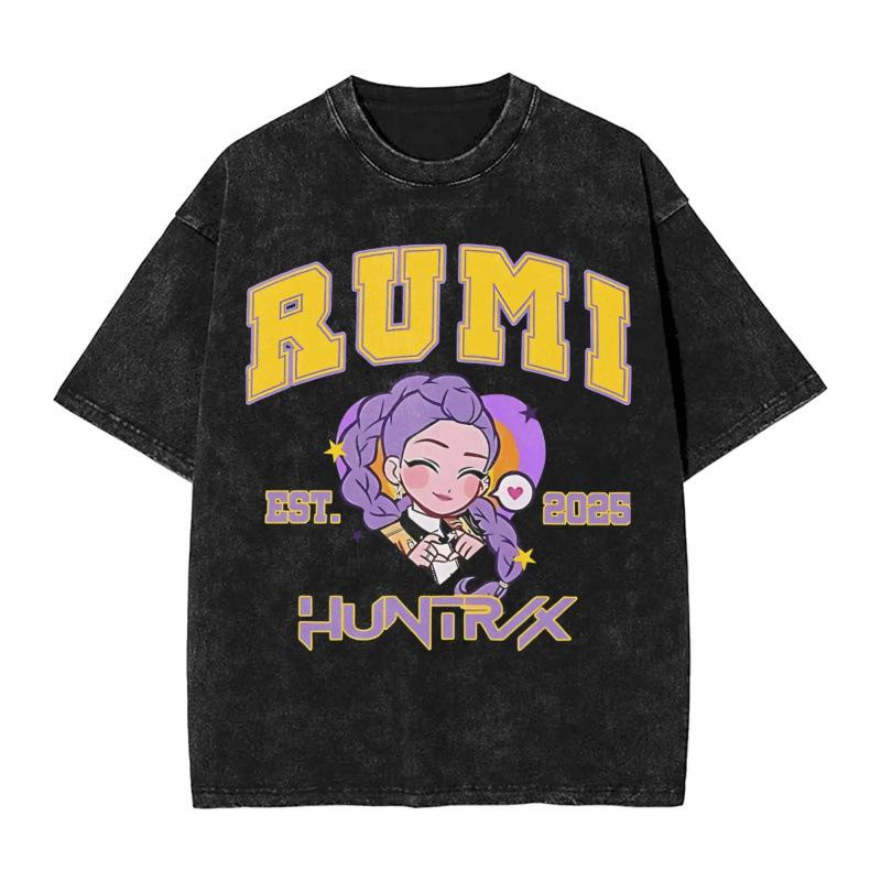 Fashion Women T-Shirt RUMI HUNTRX HUNTRIX Kpop Demon Hunters Washed S