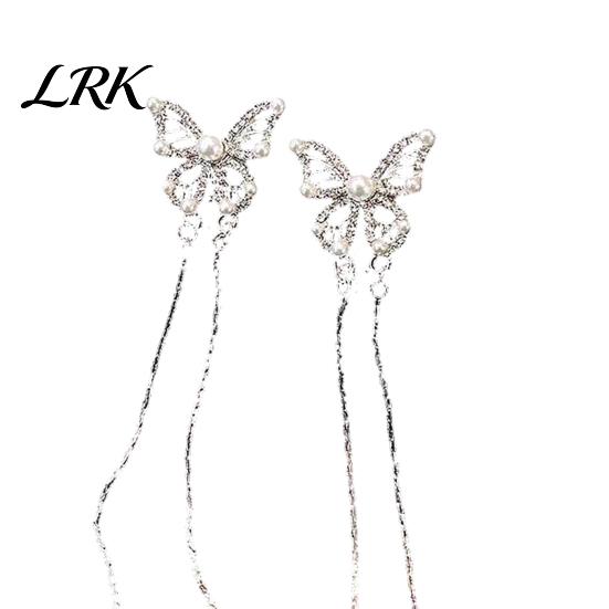 Earrings 1 Pair Long Tassel for Women, Imitation Pearl Butterfly Durable Rhinestone Stud with Rhinestones, Face Slimming Jewelry Gift серебряный