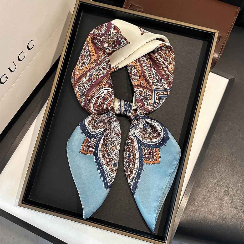 Luxury 70Cm Square Paisley Printed Women Scarf Silk Satin Scarves Shawl Designer Headband Hijab Bandana Wrap Bufanda