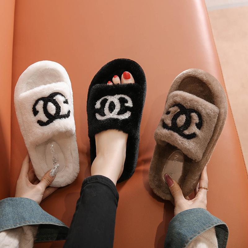 Xiaoxiangfeng Thick-bottomed Fluffy Slippers Women Wear Autumn and Winter Slippers Popular Fashion Brand Internet Celebrity Home Cotton Slippers