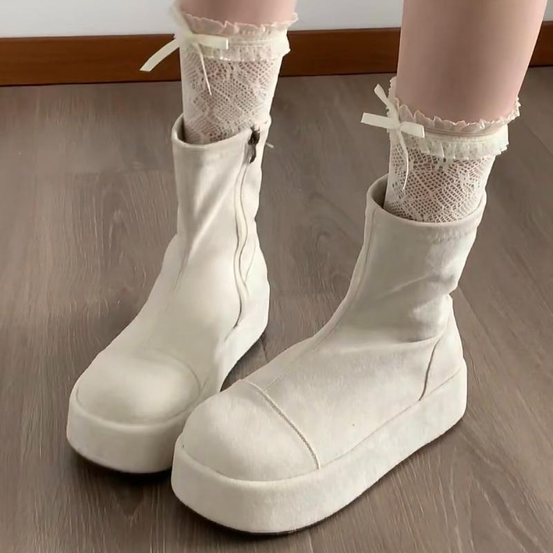 Flache Plateau Damen Stiefeletten Wildleder Mode Goth Laufschuhe Winter Neuer Trend Lässig Frau Chelsea Kurzstiefel Damen