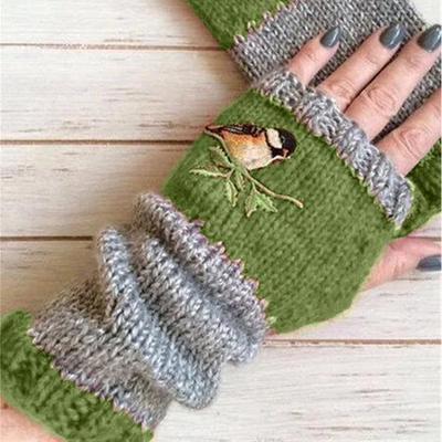 Guanti Ricamati con Uccelli Guanti di Cotone Senza Dita da Donna Guanti Lavorati a Maglia a Punto Blocco Guanti Senza Dita da Donna A565