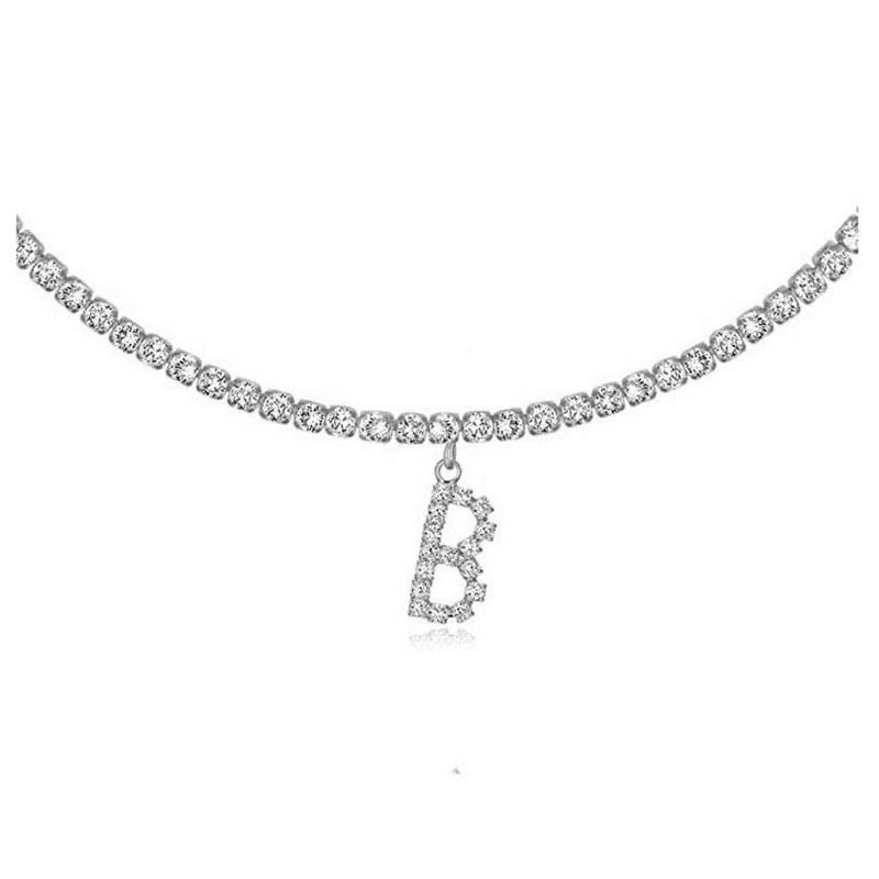 26 English Letters Rhinestone Necklace for Women Ladies Fashion Clavicle Chain