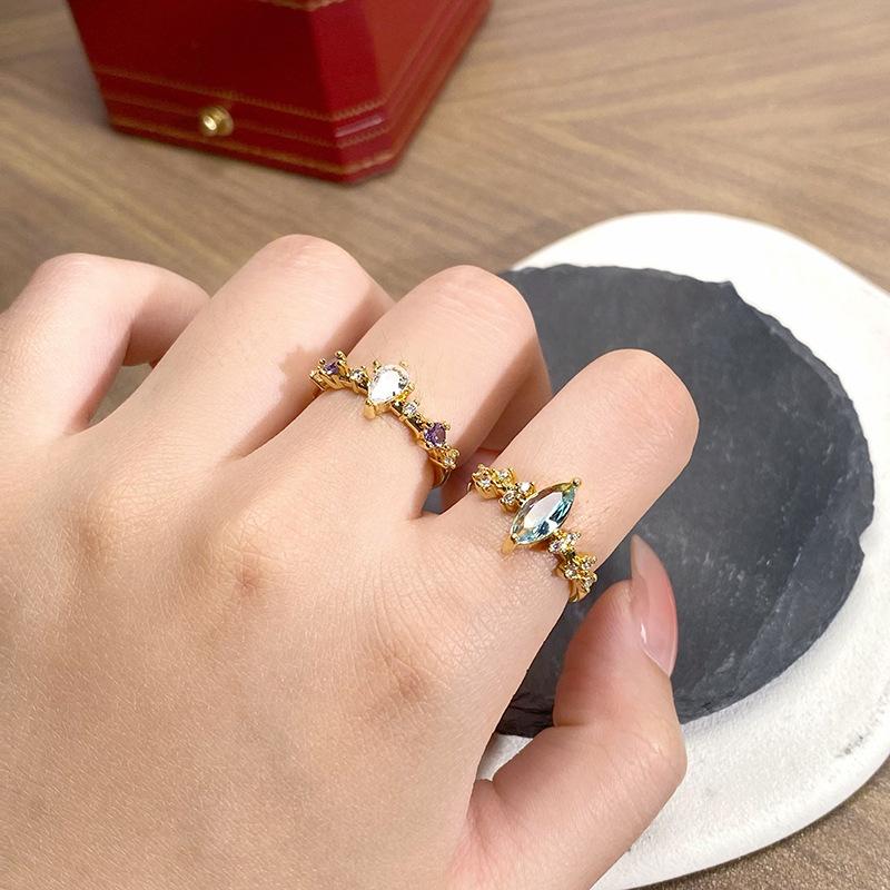 Retro Court Style Gorgeous Water Droplets Exquisite Light Luxury Zircon Full Diamond Rings Stacked With Niche Design High-End Rings
