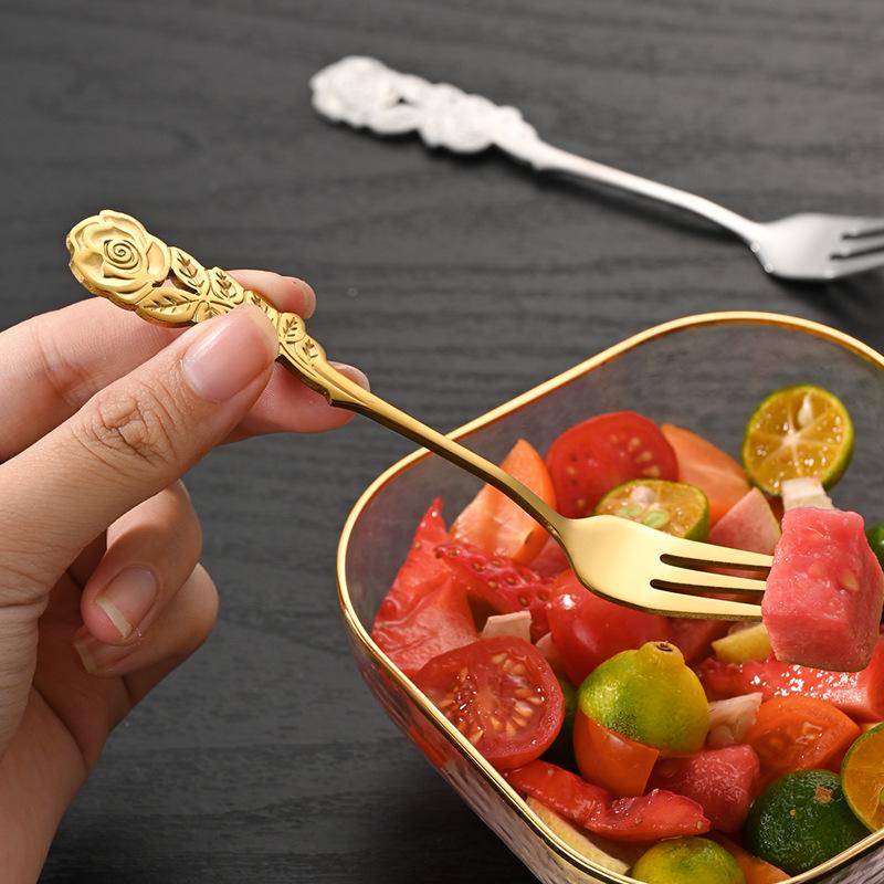 Mini 304 Stainless Steel Teaspoon with Rose Flower Handle Dessert Cake Coffee Ice Cream Stirring Tiny Spoon Tableware