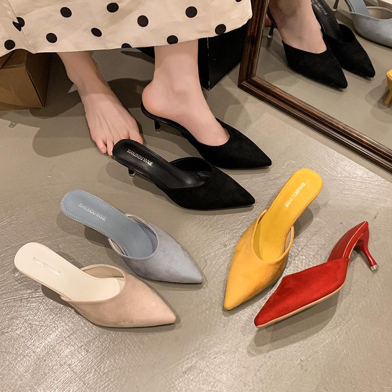 Pointed Slippers Fashion High Heels Bag Head Half Drag Sandals 2025 Spring and Summer New Korean Version Outer Wear Thin Heel Cool Slippers