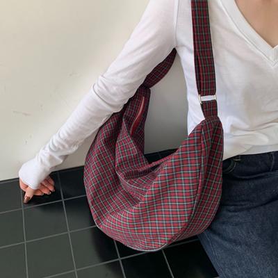 Vintage Plaid Nyl Hobos Shoulder Bags for Women Lightweight Large Capacity Crossbody Bag Checkered Casual Tote Travel Handbags
