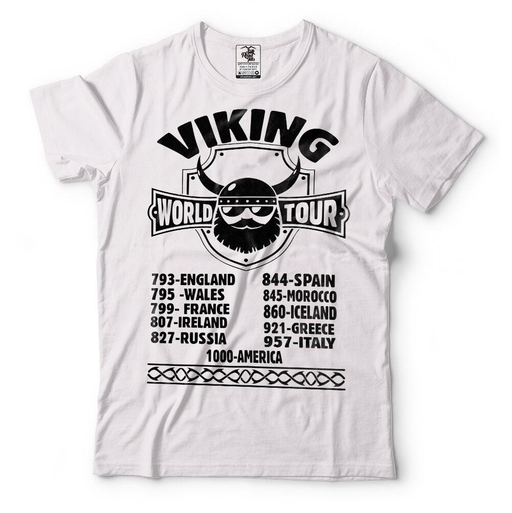 Viking World Tour T-Shirt Mens Womens Tees Top Nordic Style Vikings T-Shirt Mens Womens Tees Top Cool Vikings Tee Shirt M