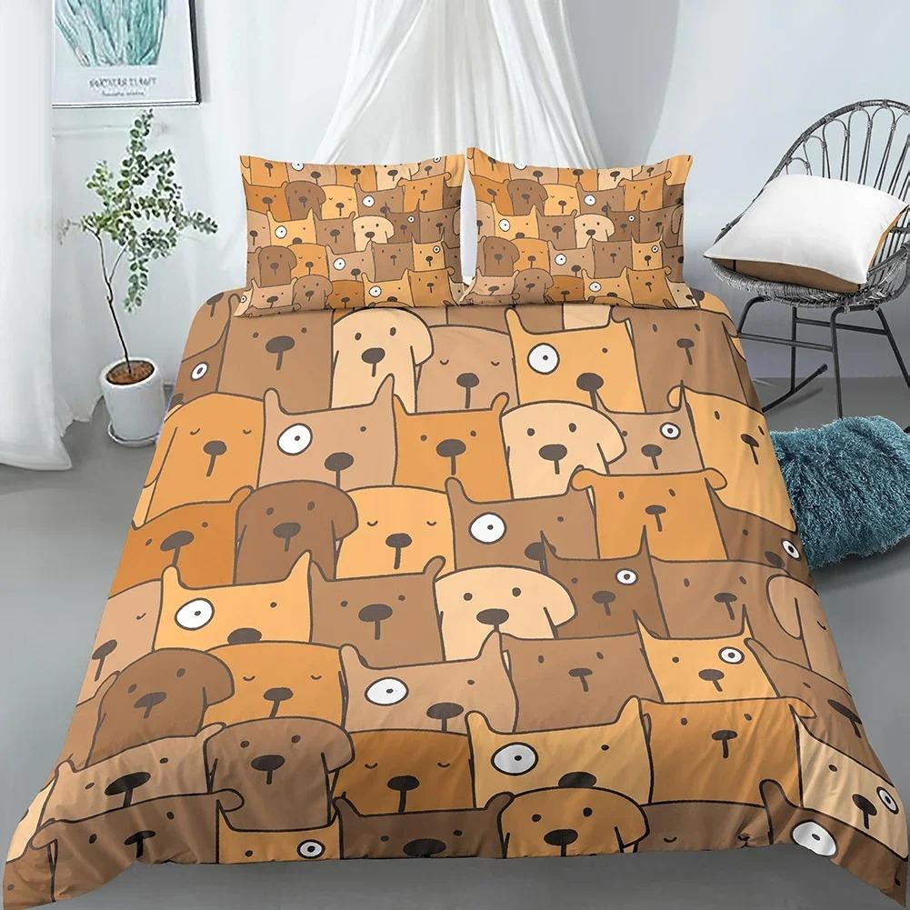 Cartoon Dog Duvet Cover Set Funny Pug Print King Size Bedding Set for Kids Boys Girls Animal Theme 23pcs Twin Comforter Cover