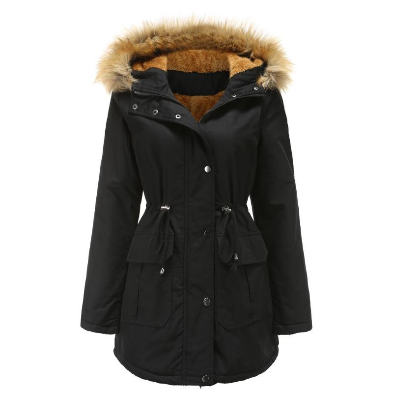 Women's Winter Plus Size Plus Velvet Hooded Fur Collar Winter Warm Cotton Jacket