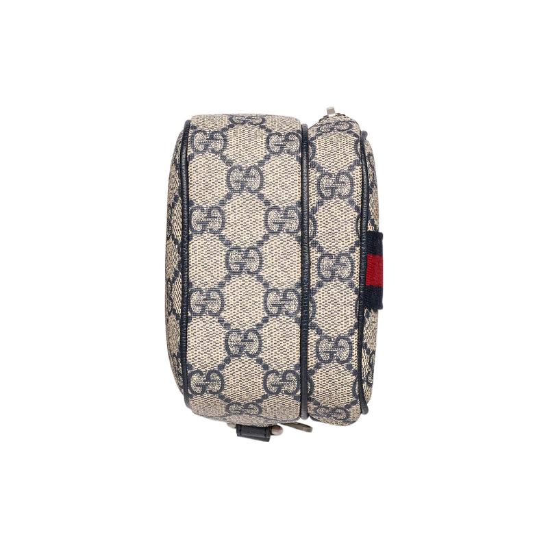 Gucci Ophidia Double G logo zipper closure, canvas and leather trim, messenger bag, camera bag, hand-held shoulder crossbody bag, mini women's blue