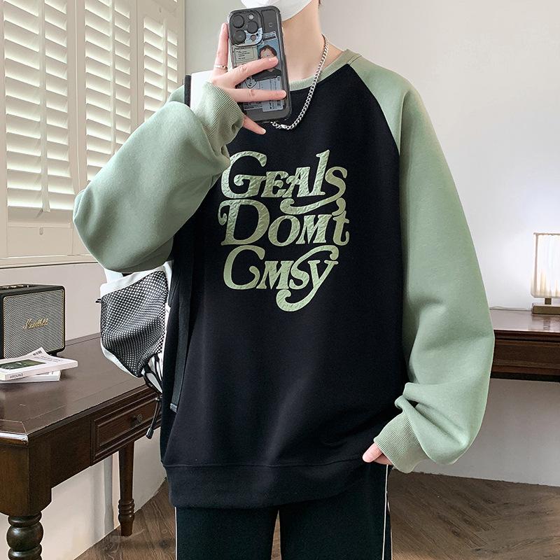 

Autumn Sweater Men s Crew Neck Loose Trend Color Matching Long-sleeved T-shirt Teen Handsome Autumn Clothes Top XXXL