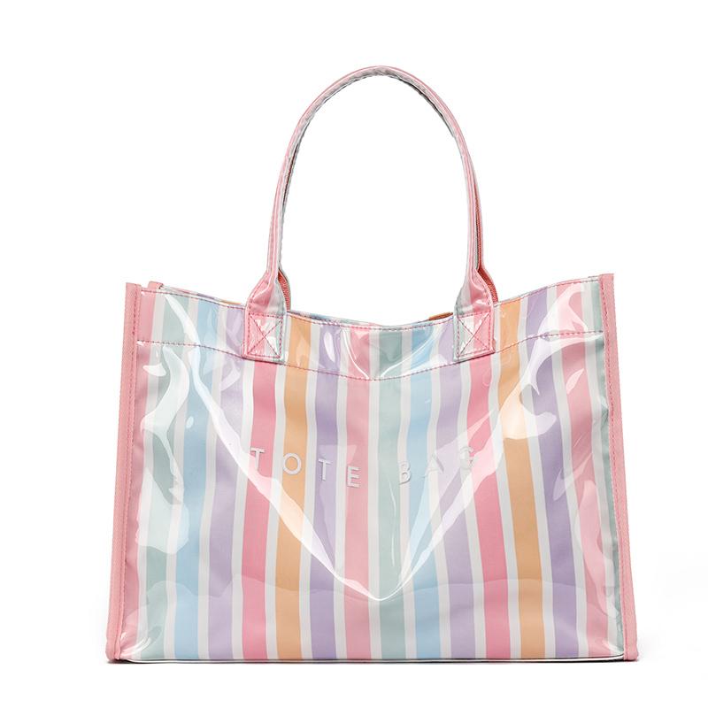 Striped Tote Bag Lightweight Handbag Commuter Large Capacity Shoulder Bag