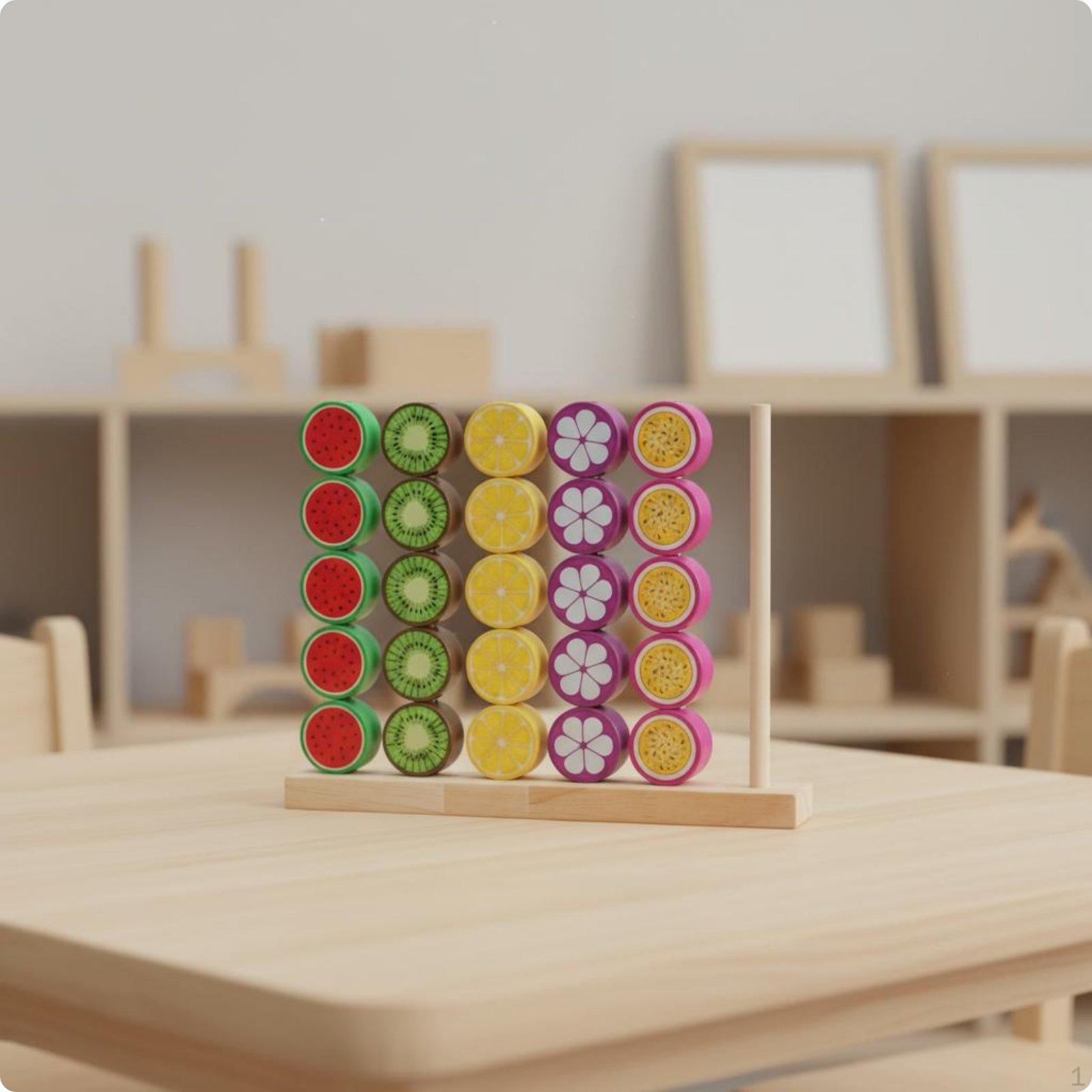 Wooden Fruit Stacking Game HandEye Coordination Bead Toy Early Learning Color