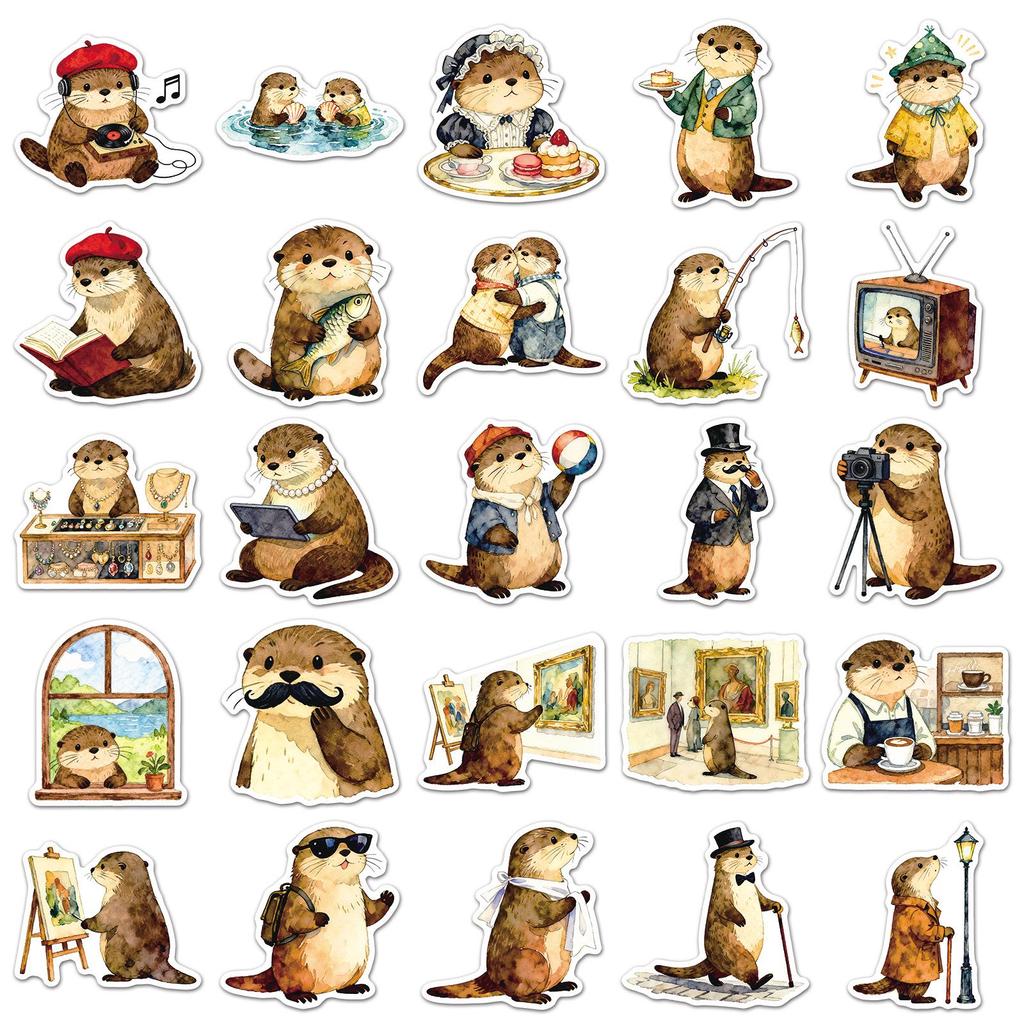 50 Cute Cartoon Otter Stickers for Guitar, Refrigerator, and Graffiti Decoration