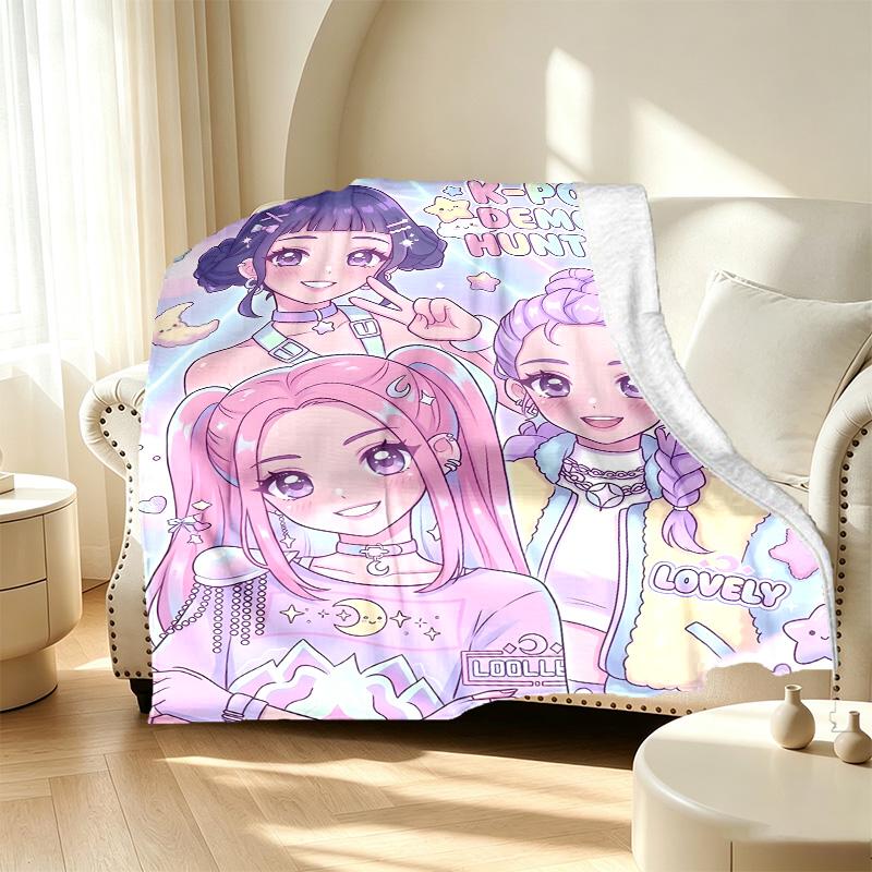 KPop Demon Hunters Pattern Blanket for Home Decoration, Bed, Sofa, Car Travel, Camping, Suitable for All Seasons, Birthday Christmas Gift