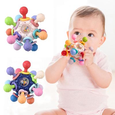 Baby Toys 0-12 Months Rotating Rattle Ball Grasping Activity Baby Development Toy Silicone Teether Baby Sensory Toys