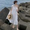 Sanya travel wear photo beach dress women small seaside vacation super fairy slanted shoulder suspender dress