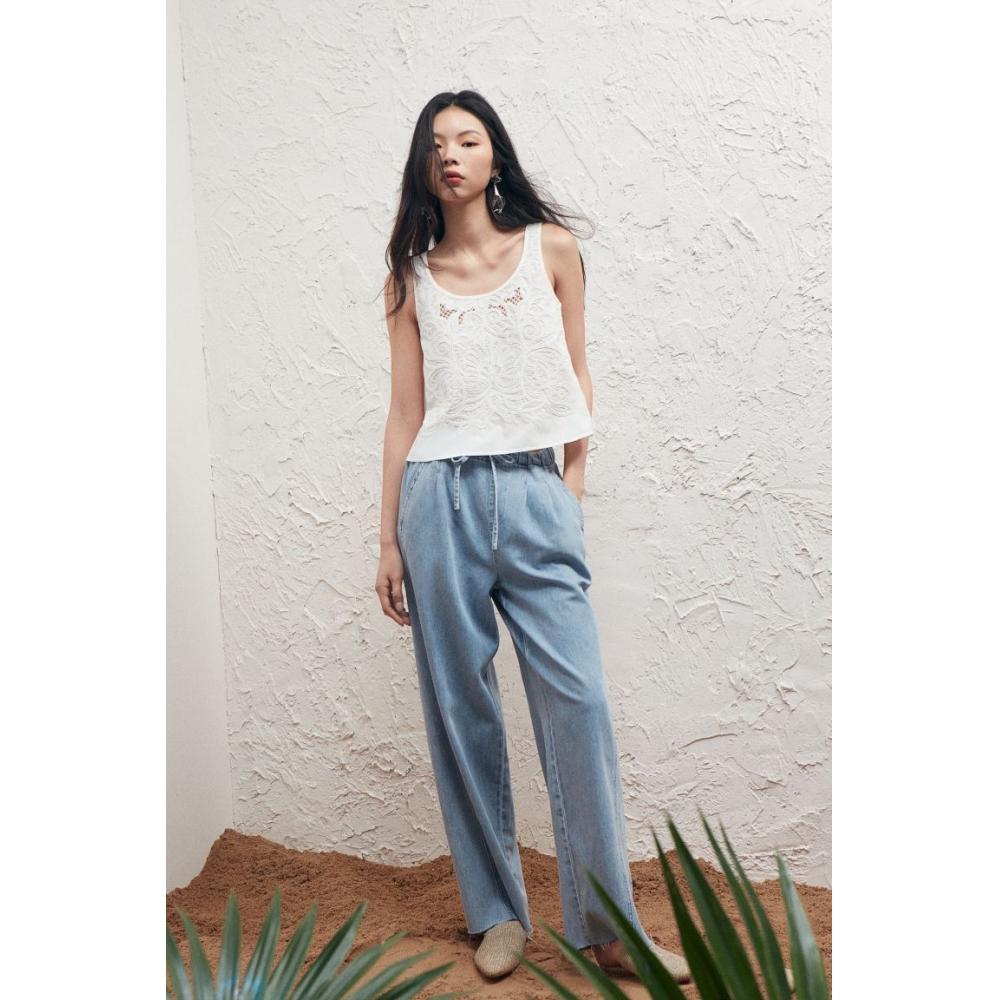 

Брюки без застежки из денима HM светло-синего цвета