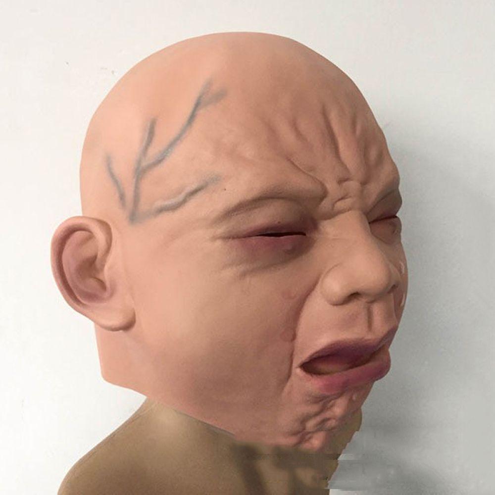 Funny Doll Halloween Costumes Full Head for Adults Latex Mask Crying Baby Mask Crying Face Mask