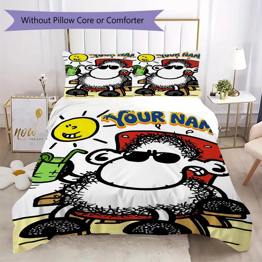Custom Name sheepworld Pattern Bedding uilt Set uilt Cover Pillowcase Home Decoration Birthday Gift (1*duvet cover+2*pillowcase without core)