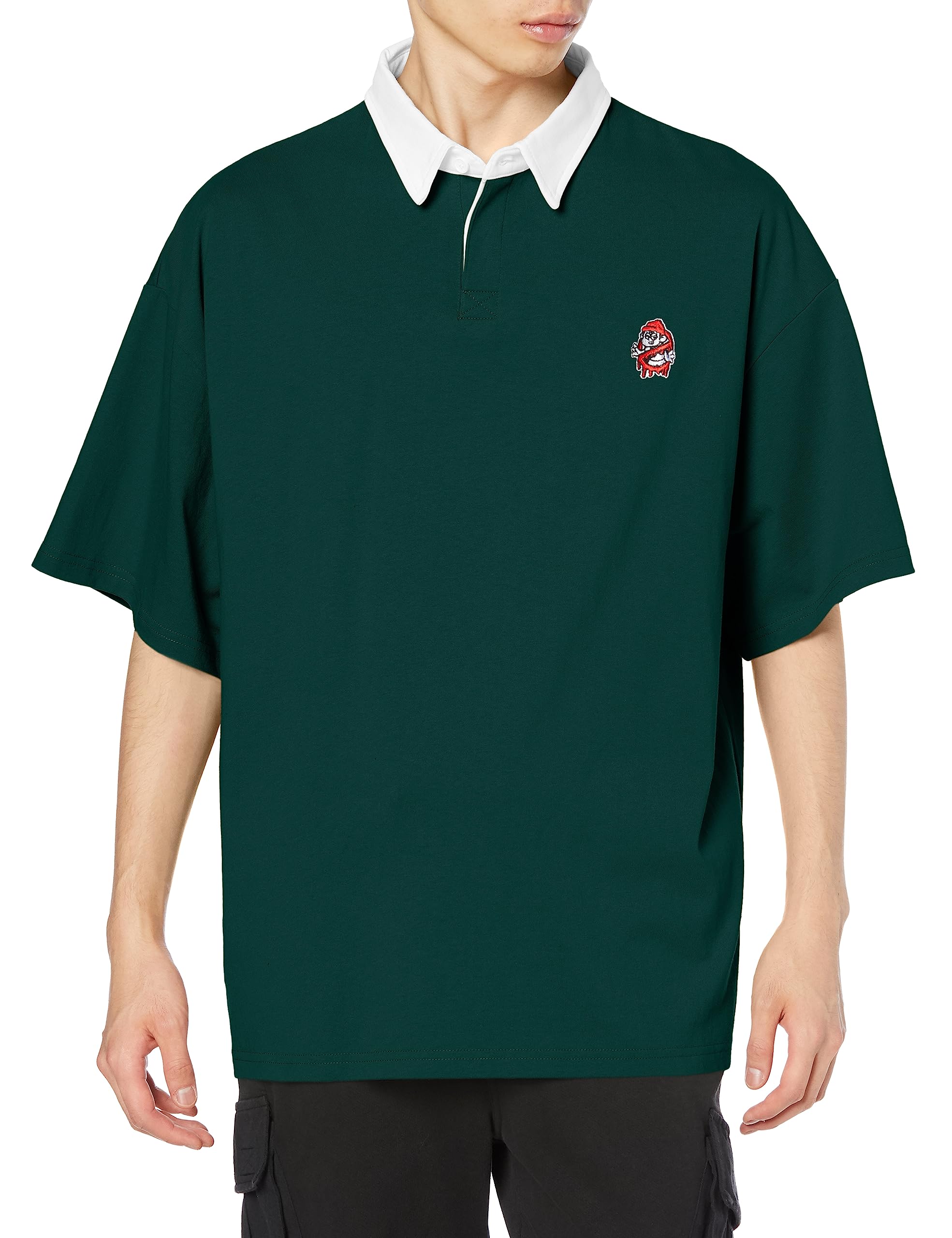 

IMPROMES SIDEWAYSTANCE Ghostbusters Embroidered Short Sleeve Rugby Shirt, Men s, Dark Green