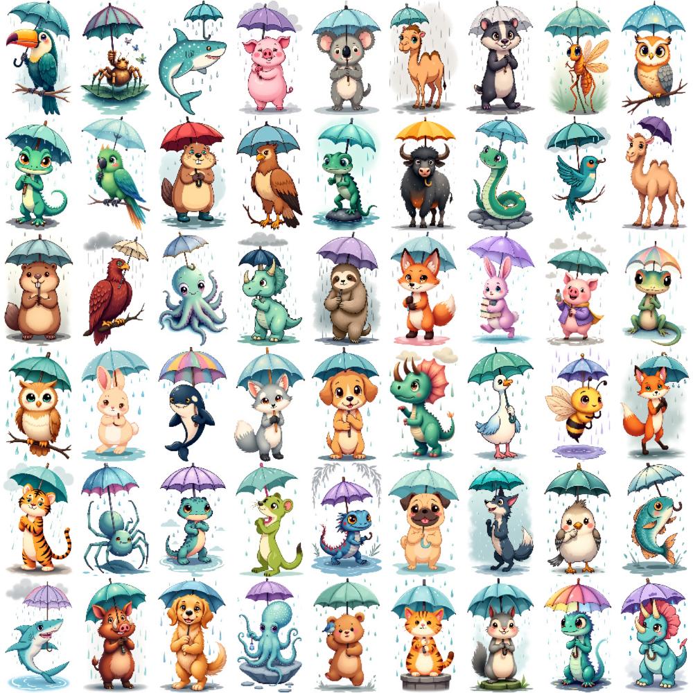 54pcs Waterproof Temporary Tattoos Kids Cute Umbrella Rain Animal Pig Fox Fake Tattoo Kawaii Body Art Arm Tattoo Stickers