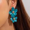 Bohemian Colorful Drip Oil Flower Pendant Earrings for Women Exaggerated Metal Long Double Flower Tassel Earrings Jewelry  Gifts