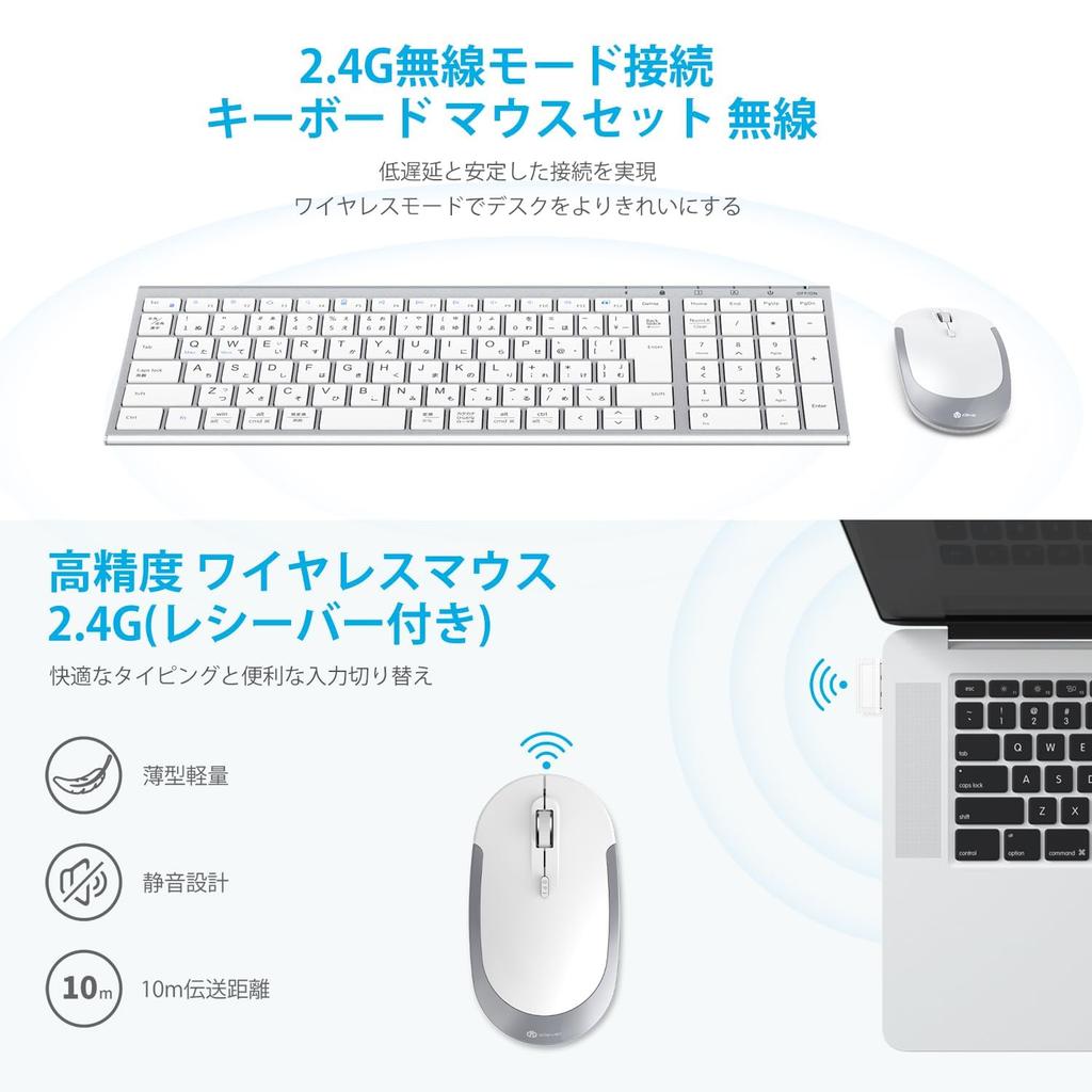 iClever IC-BK22Combo Wireless Keyboard and Mouse Set (Silver White) - Quiet, Ultra-Slim, 2.4G Wireless Keyboard and Mouse Set with USB Connection,