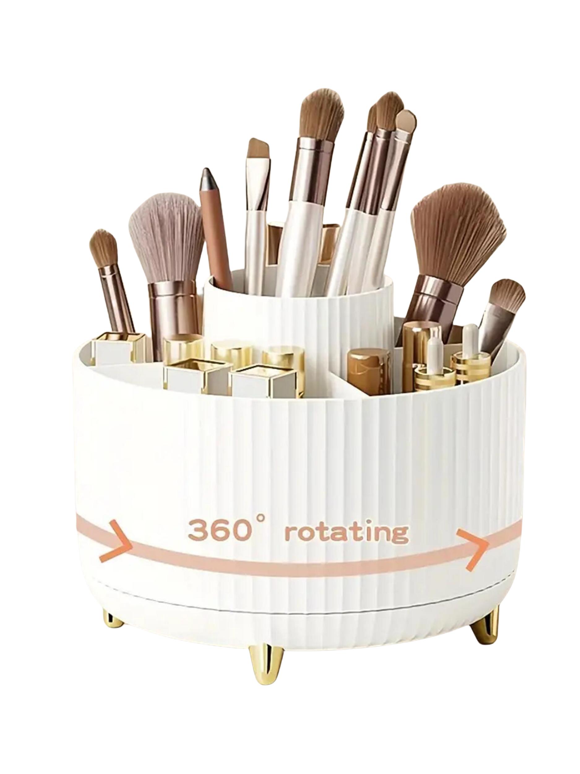 

360 Rotating Makeup Organizer - 1 unit Plastic Cosmetic Storage with 5 Compartments - Multi-Functional Holder for Brushes for Home