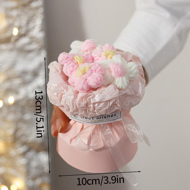 Crochet Puffs Rose Bouquet Finished Product Handmade Artificial Flower Decorations Valentine Mother Day Festival Souvenirs Gifts