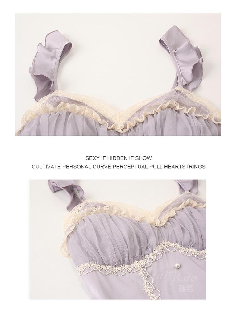Plus Size Backless Ice Silk Push-Up Camisole Nightgown Robe Set