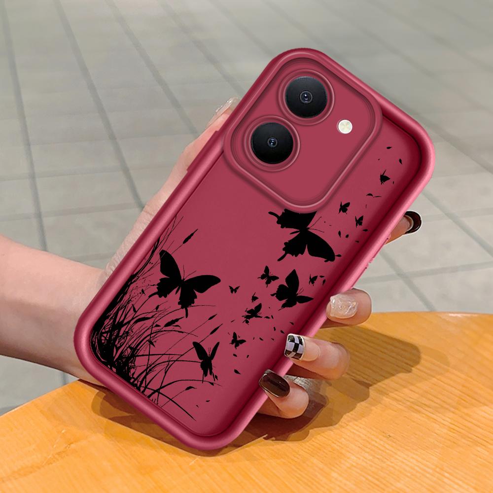 

Мягкий силиконовый квадратный чехол с рисунком лестницы для телефона, полное покрытие, противоударный защитный резиновый чехол для камеры для Vivo Vivo V21 темно-красного