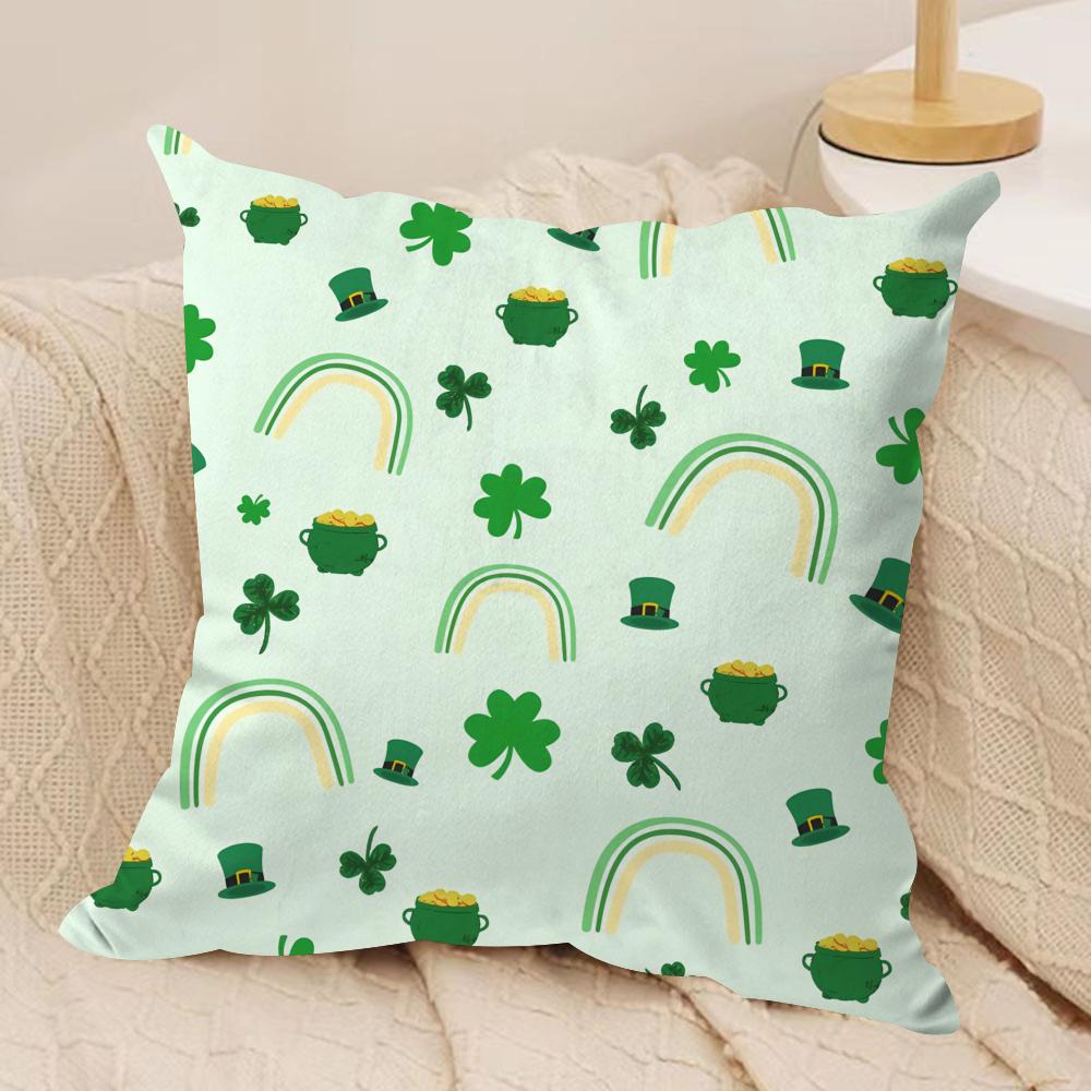 Funny St Patricks Day Cushion Cover Short plush Doublesided Print Square Throw Pillow Covers Sofa Home Cushion Decor