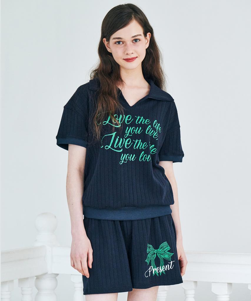 Metapeo Met Summer Knit Ribbon Shorts Navy
