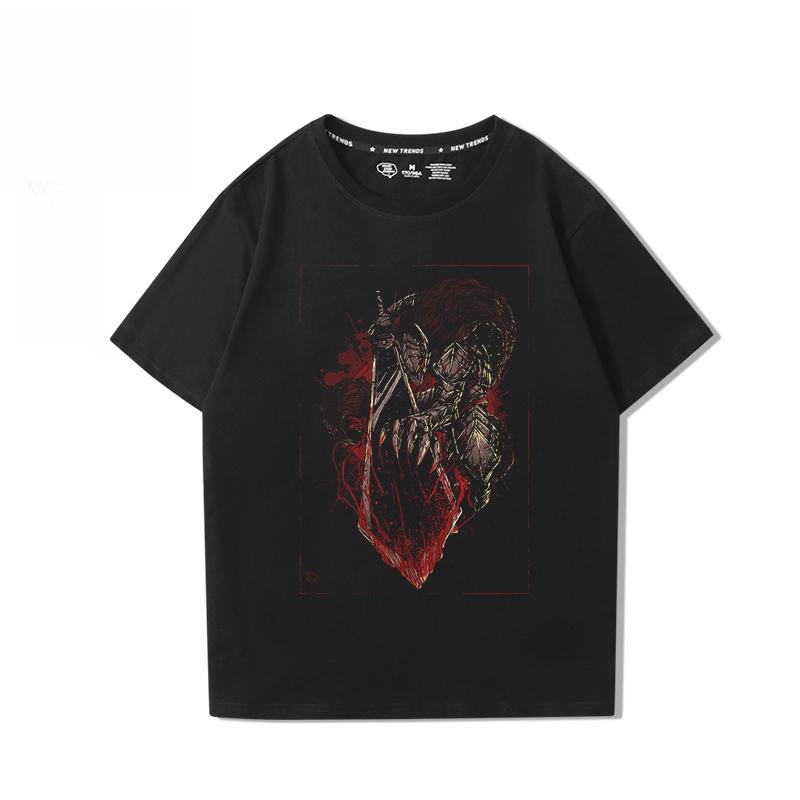 Berserk Anime Hübscher Druck 100% Baumwoll-T-Shirt Sommer Herren Lässig Bequem Atmungsaktiv Streetwear