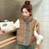Autumn and winter down cotton vest women's short loose and thickened new stand-up collar splicing cotton vest vest jacket