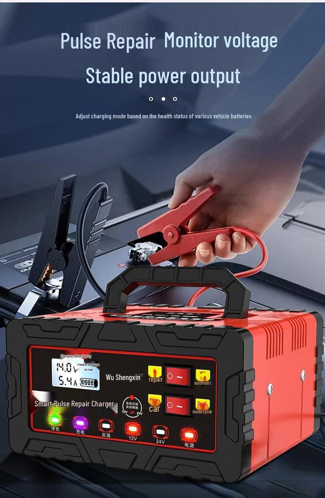 Smart 12V/24V Auto Battery Charger: Fully Automatic, High-Power Fast Charger for Car and Truck Storage Batteries
