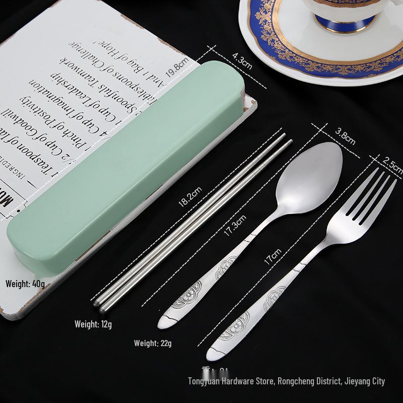 Portable Stainless Steel Travel Cutlery Set: Fork, Spoon & Chopsticks - Perfect for Students and Outdoor Use
